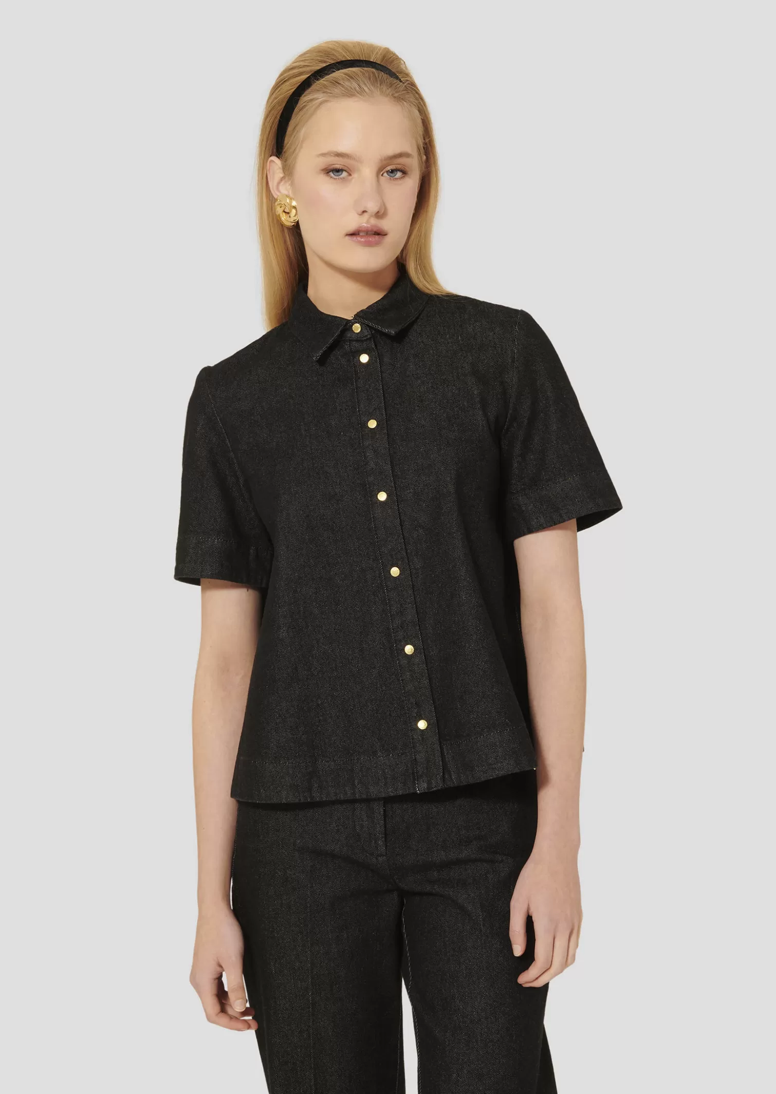 TARA JARMON Chemise Camilia noire en denim< Hauts