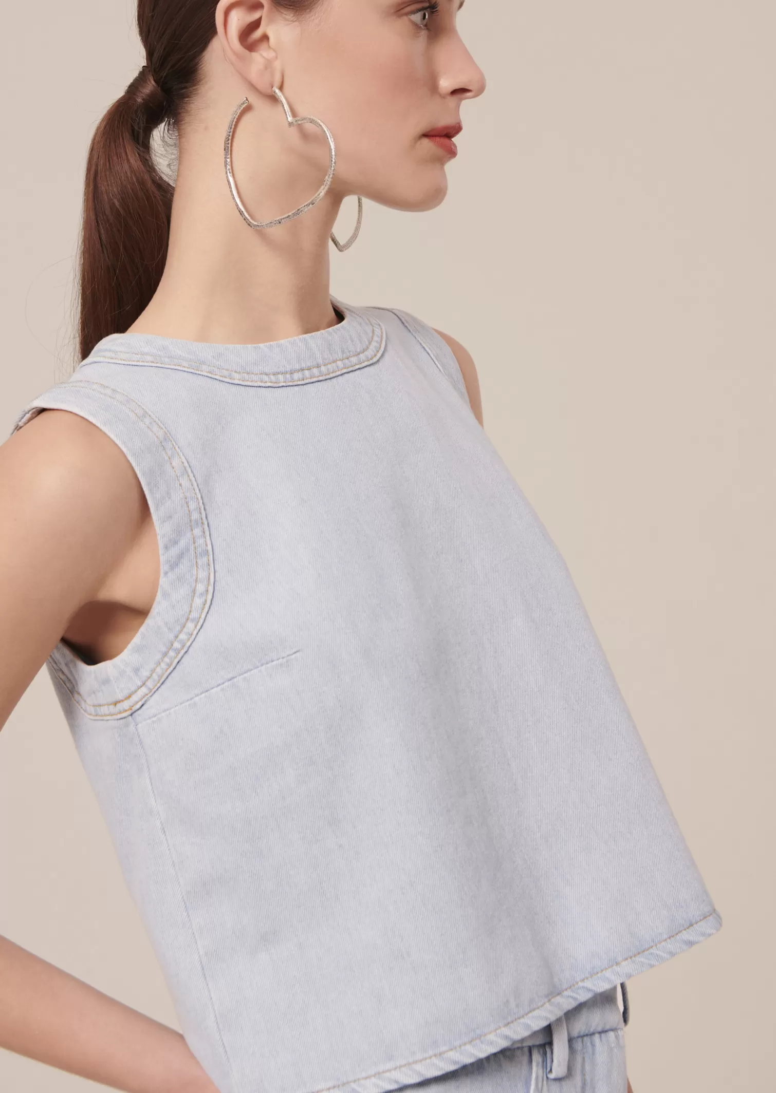 TARA JARMON Top Tokono bleu clair en denim< Hauts