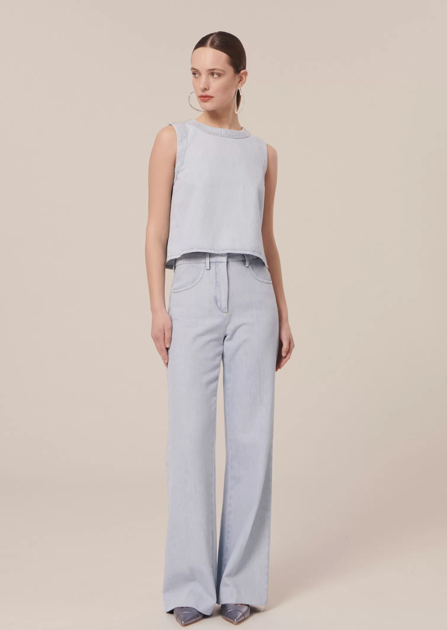 TARA JARMON Top Tokono bleu clair en denim< Hauts