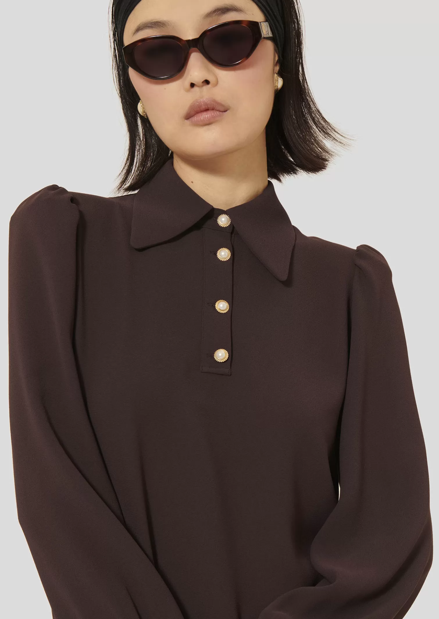 TARA JARMON Top Tonio marron en crêpe< Hauts